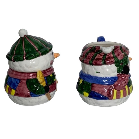 Vintage Snowman Cream Pitcher Sugar Bowl Set Artisan Ceramic Winter Christmas - Picture 6 of 16